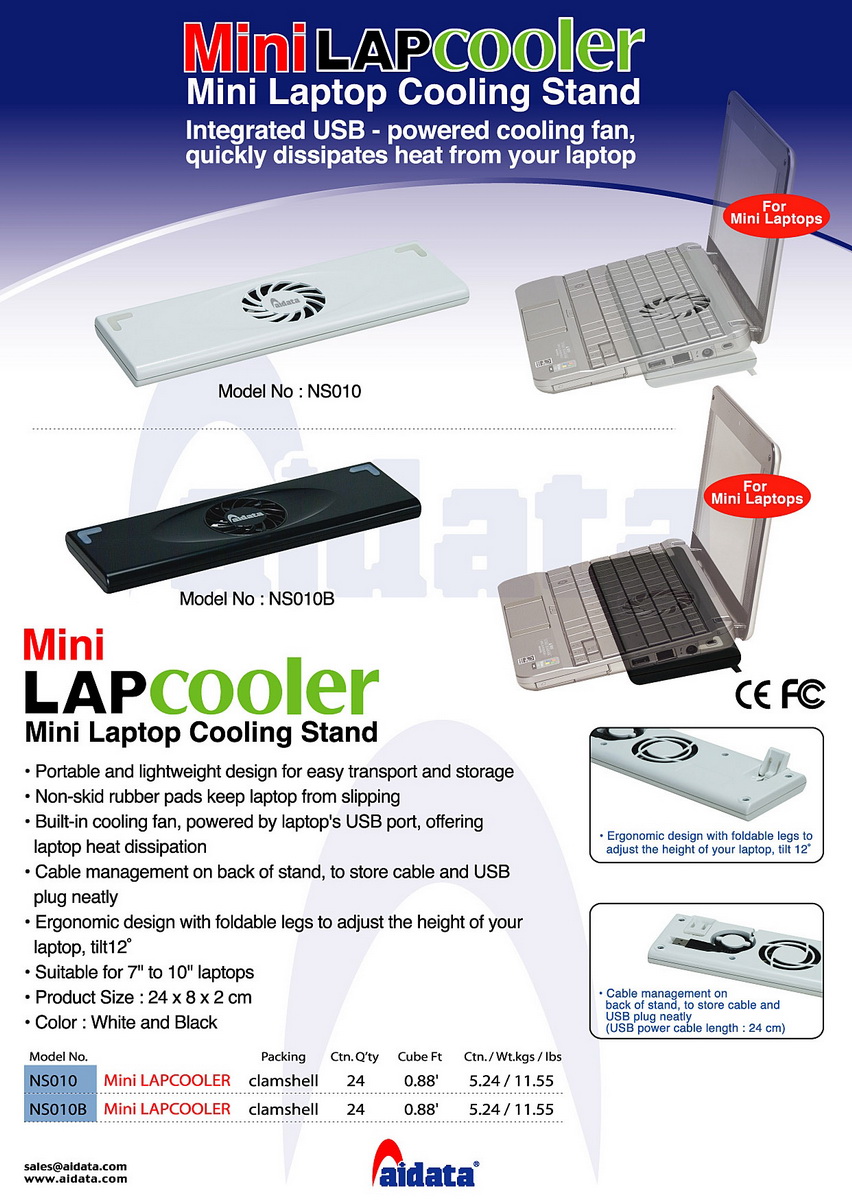 Aidata Mini Laptop Cooling Stand - Black